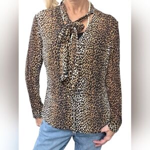 Vintage-Style Chico’s Silk Leopard Print Blouse Size 2 M Wild Y2K Glamcore